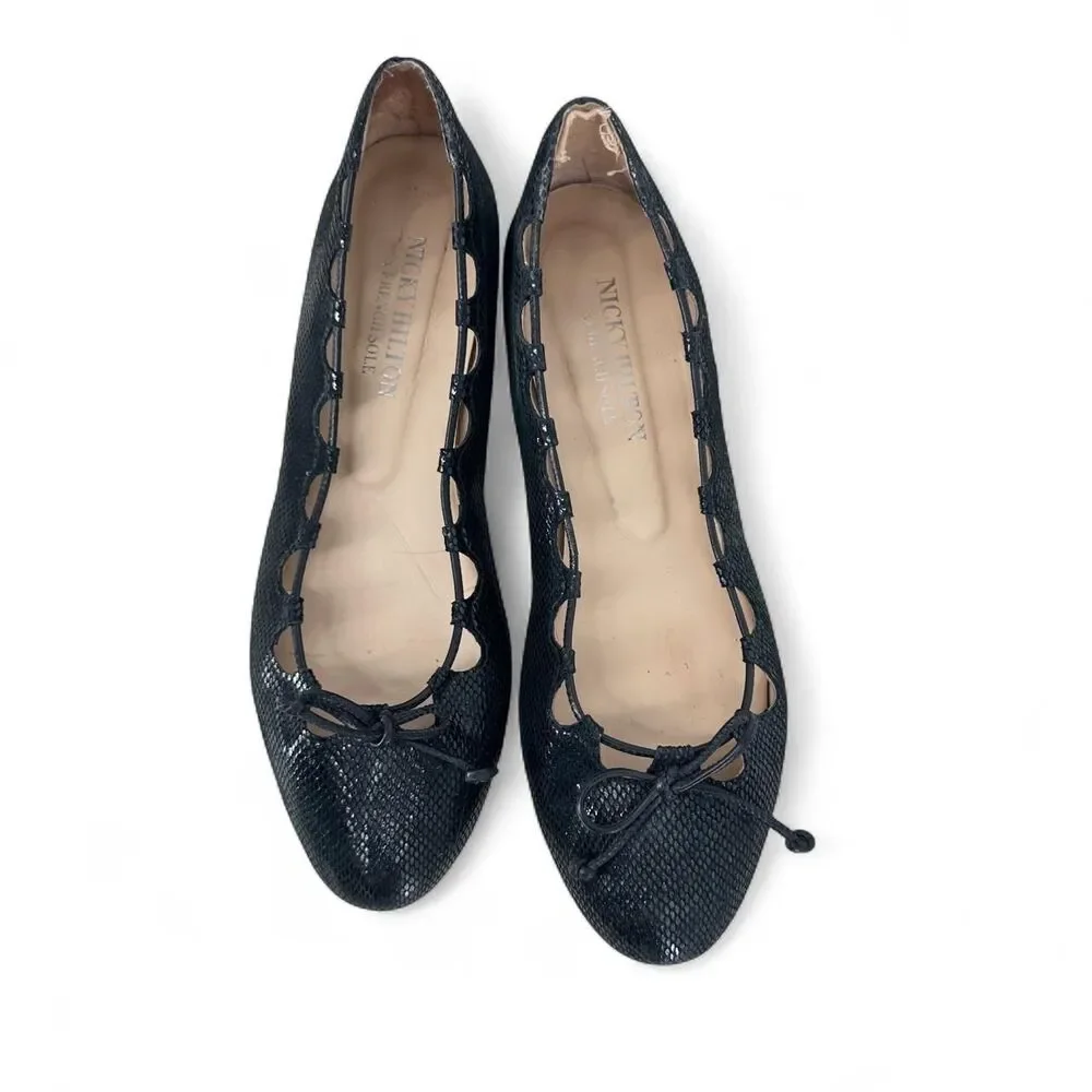 French Sole x Nicky Hilton, Charlott Black Viper Ballet Flats Size 8